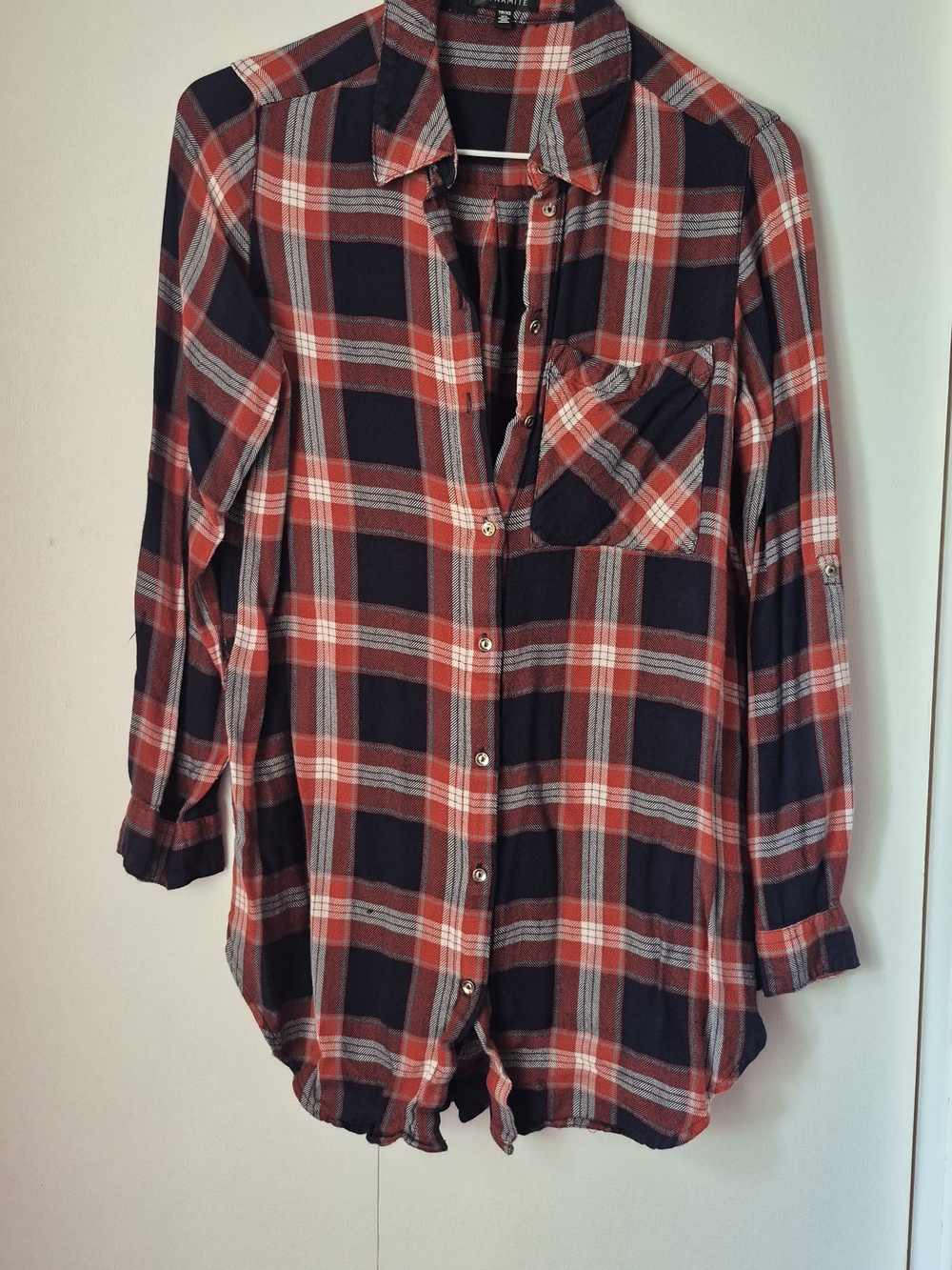 Dynamite Red & Black Plaid Button-Up Tunic Shirt Xs